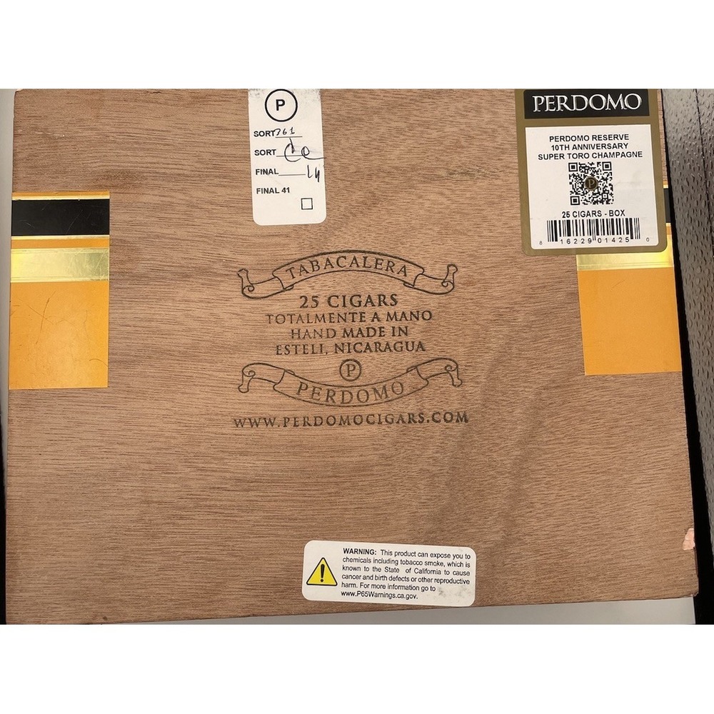Perdomo Reserve Empty Cigar Box Wood 10th Anniversary Super Toro 6x60 Humidor - Picture 5 of 7